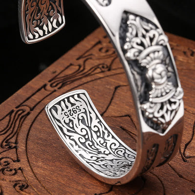Bracelet jonc Foviel en argent sterling 925 gravé du Vajra Dorje, symbole de puissance spirituelle