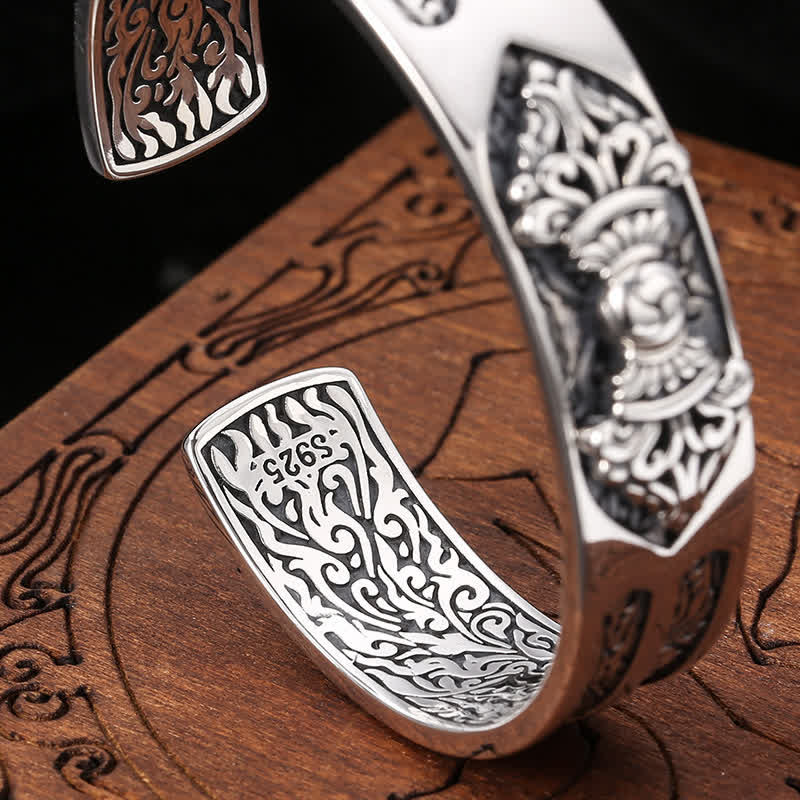 Bracelet jonc Foviel en argent sterling 925 gravé du Vajra Dorje, symbole de puissance spirituelle