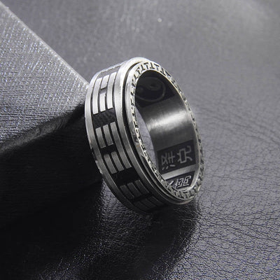 Buddha Stones Bagua Yin Yang Titanium Steel Balance Rotatable Ring Ring BS 14