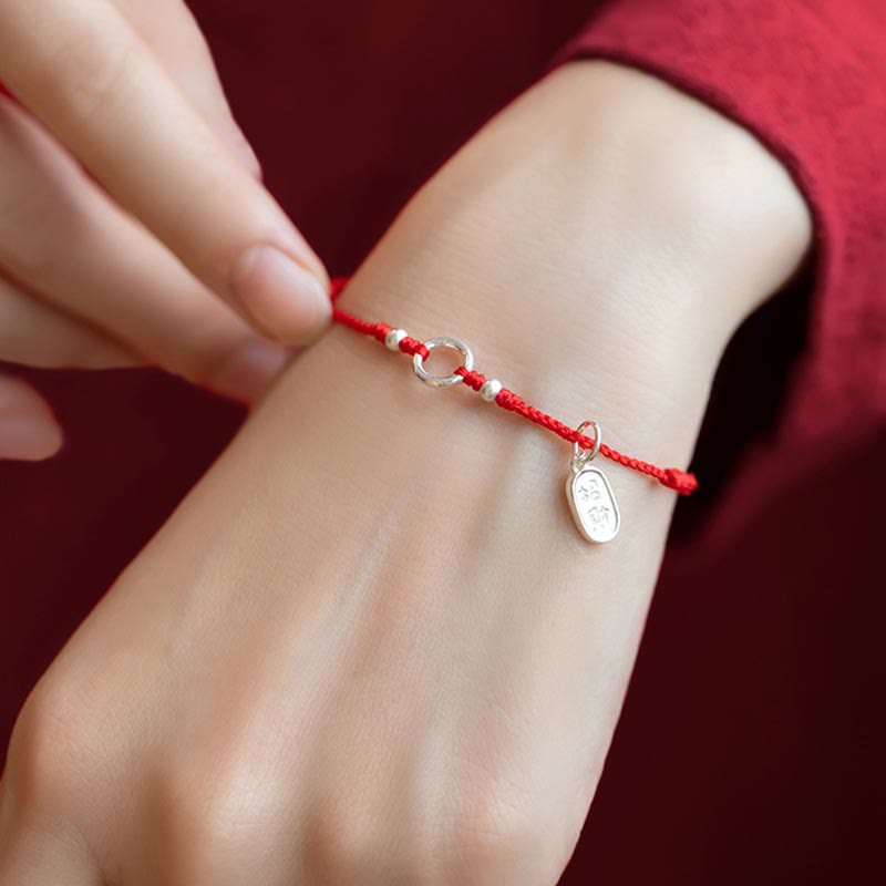Buddha Stones 925 Sterling Silver Lucky Fortune Peace Joy Lotus Peace Buckle Red String Bracelet Bracelet BS 16