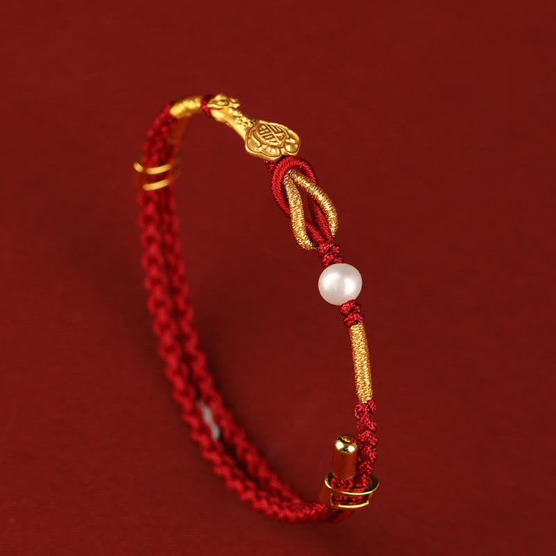 Foviel 24K Gold wünschen Ruyi Griff Fu Charakter Kaninchen Perle Glück Geflochten Armband