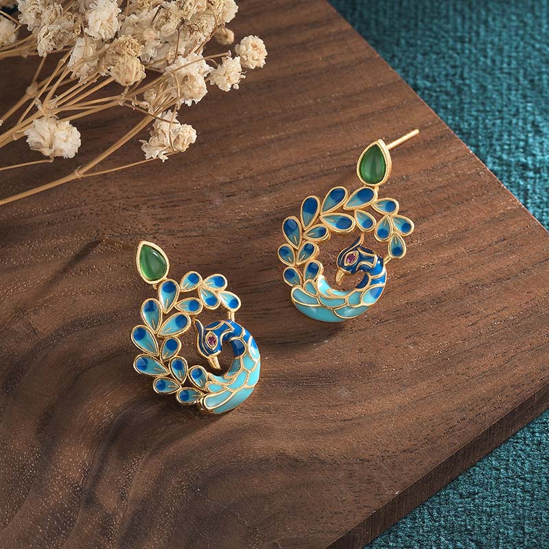 Buddha Stones Natural White Peacock Green Agate Fortune Earrings Earrings BS 2