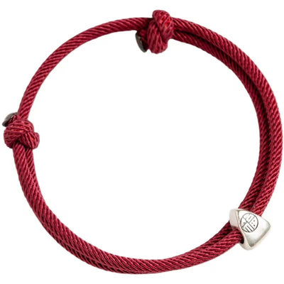 Buddha Stones 925 Sterling Silver Fu Character Blessing Handmade Braided Bracelet Bracelet BS 10