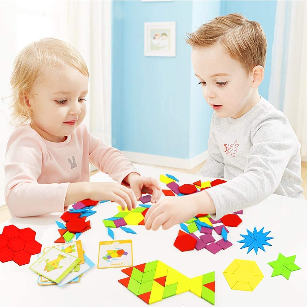 Fidtoy Blocs de construction en bois 250 pièces de puzzle créatif Tangram pour les enfants de 2 à 6 ans