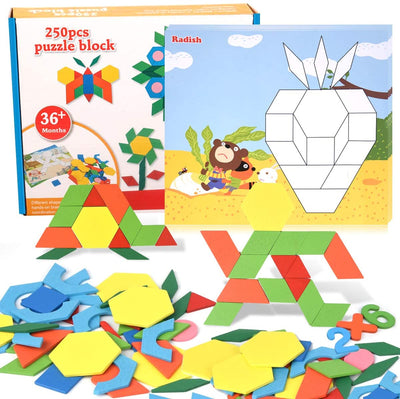 Fidtoy Blocs de construction en bois 250 pièces de puzzle créatif Tangram pour les enfants de 2 à 6 ans