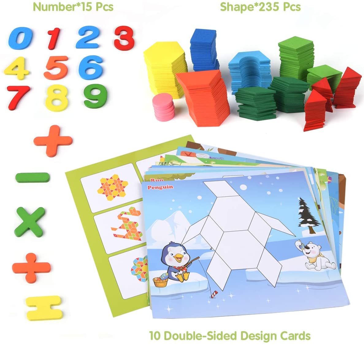 Fidtoy Blocs de construction en bois 250 pièces de puzzle créatif Tangram pour les enfants de 2 à 6 ans