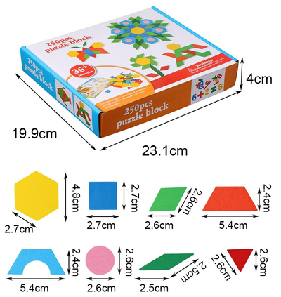 Fidtoy Blocs de construction en bois 250 pièces de puzzle créatif Tangram pour les enfants de 2 à 6 ans