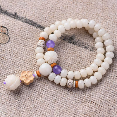 Bracelet de bénédiction lotus Bodhi en jade blanc tibétain Foviel