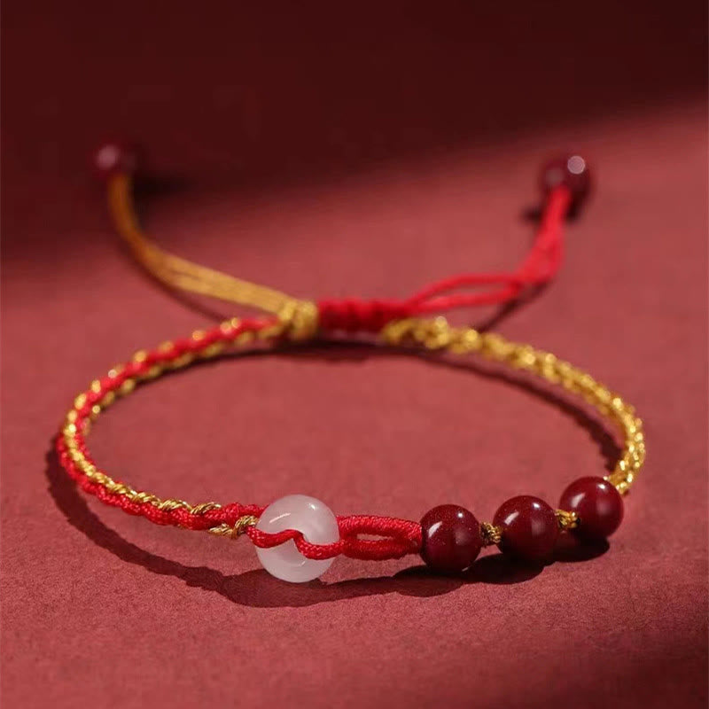 Buddha Stones Natural Cinnabar Jade Peace Buckle Blessing Bracelet Bracelet BS 10