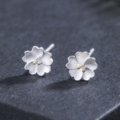 Buddha Stones 925 Sterling Silver Cherry Blossoms Floral Calm Stud Earrings