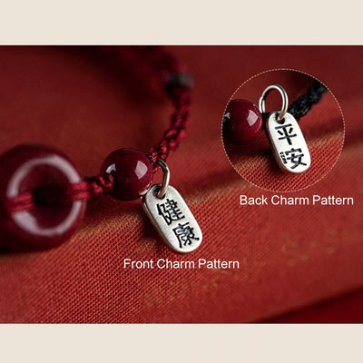 Buddha Stones Handmade Cinnabar Peace Buckle Safe and Healthy Charm Blessing String Bracelet Anklet Bracelet Anklet BS 7