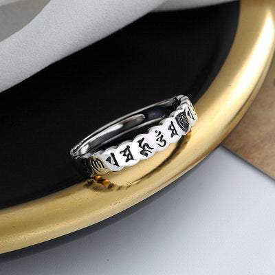 Buddha Stones 925 Sterling Silver Six True Words Calm Wisdom Ring Rings BS 5