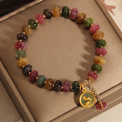 Buddha Stones Natural Colorful Tourmaline Cute Rabbit Charm Positive Bracelet Bracelet BS 2