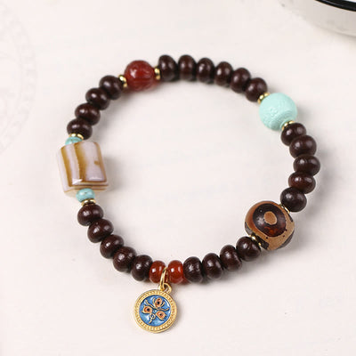 Buddha Stones Natural Tibet Purple Bodhi Seed Dzi Bead God of Wealth Wisdom Bracelet Bracelet BS 1