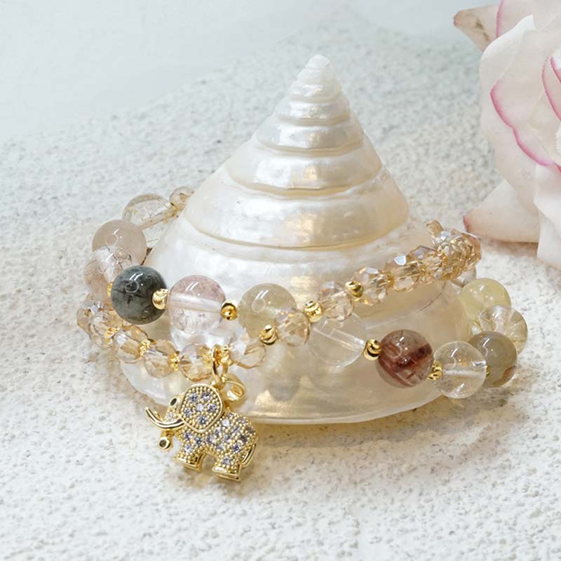 Buddha Stones Rose Quartz Elephant Healing Energy Charm Bracelet Bracelet BS 9