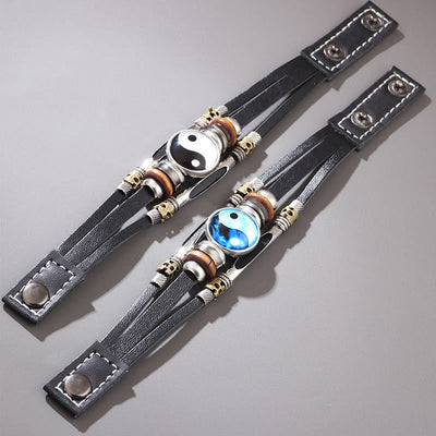Buddha Stones Yin Yang Leather Balance Bracelet Bracelet BS 11