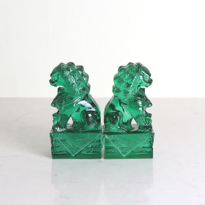 Buddha Stones 2Pcs Lion Statue Courage Strength Resin Home Office Decoration Decorations BS A Pair of Lions-Green
