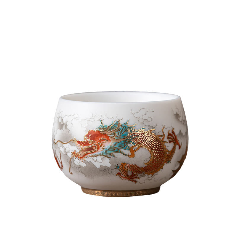 Tasse à thé en céramique Foviel Phoenix Dragon Lotus Deer Ancient Building Koi Fish pour thé Kung Fu