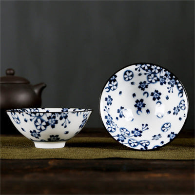 Buddha Stones Flowers Fu Character Mountains Lotus Cherry Blossoms Ceramic Teacup Kung Fu Tea Cup Cup BS Dark Blue Cherry Blossoms 8.5cm*4cm*90ml