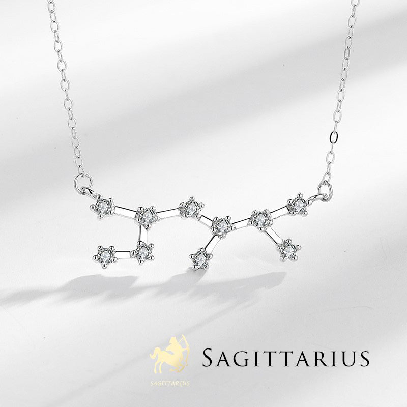 Collar Foviel de plata de ley 925 con las 12 constelaciones del zodiaco