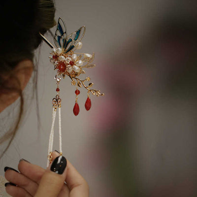 Foviel Klassische chinesische Stil Blume sz. Schmetterling Pearlagil Haar Clip Haarnadel Haar Krone