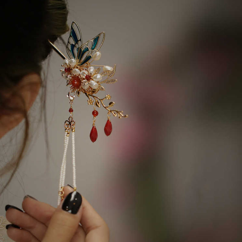 Foviel Klassische chinesische Stil Blume sz. Schmetterling Pearlagil Haar Clip Haarnadel Haar Krone