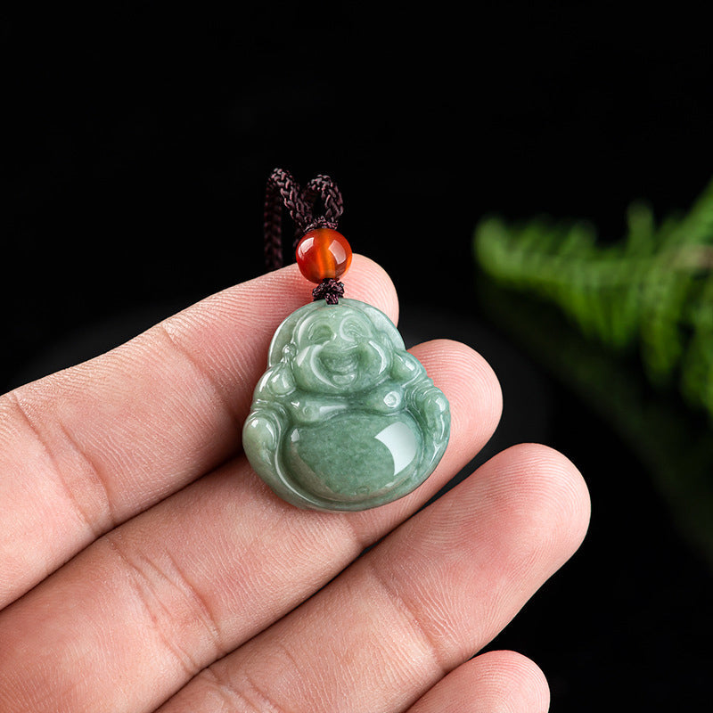 Buddha Stones Laughing Buddha Cyan Jade Success Necklace String Pendant Necklaces & Pendants BS 6