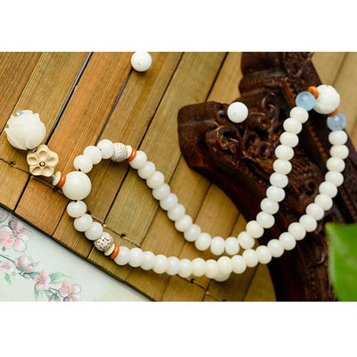 Bracelet de bénédiction lotus Bodhi en jade blanc tibétain Foviel