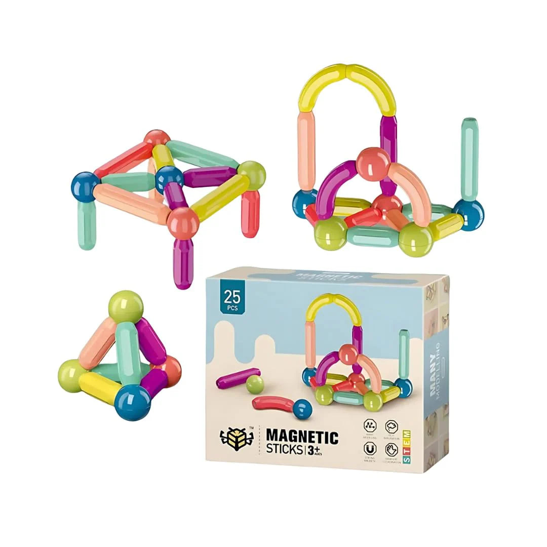 Juego de 25 Palos y Bolas Magnéticos para Construcción Fidtoy, Juguete STEM