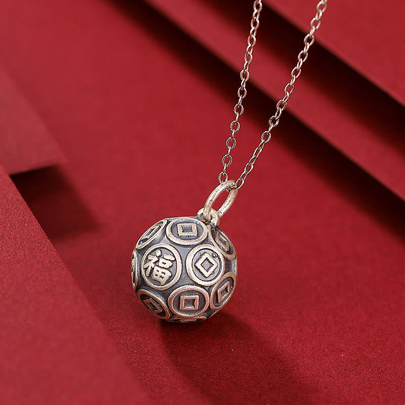 Buddha Stones 990 Sterling Silver Fu Character Copper Coin Luck Fortune Chain Necklace Pendant Necklaces & Pendants BS 2