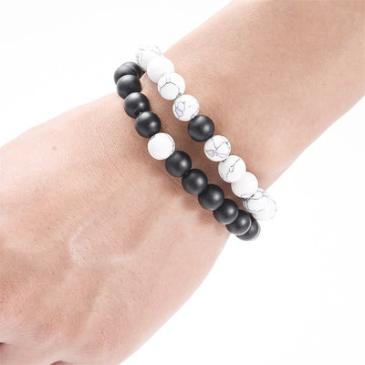 Buddha Stones 2pcs Natural Frosted Stone White Turquoise Bead Couple Bracelet Bracelet BS 4