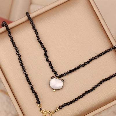 Buddha Stones Black Spinel Cute Cat Motivate Choker Necklace Bracelet Necklaces & Pendants BS 11