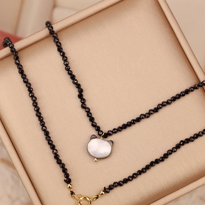 Buddha Stones Black Spinel Cute Cat Motivate Choker Necklace Bracelet Necklaces & Pendants BS 11