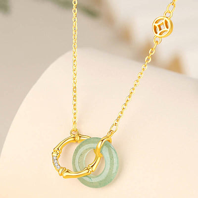 Buddha Stones 925 Sterling Silver Natural Green Aventurine Peace Buckle Bamboo Coin Prosperity Necklace Pendant Necklace BS 1
