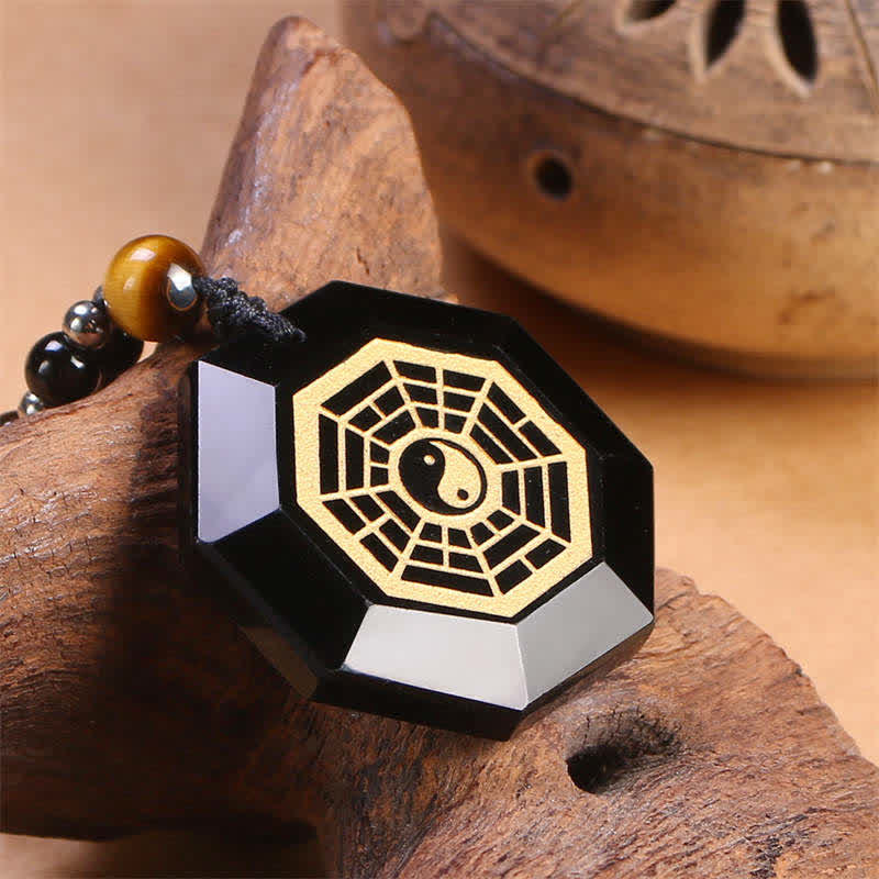 Buddha Stones Bagua Yin Yang Black Obsidian Purification Beaded Necklace Pendant Necklaces & Pendants BS 2