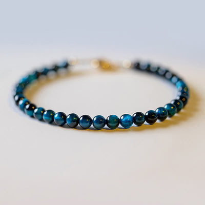 Foviel Natural Blue Tiger Eye Stone Protection Chain Bracelet