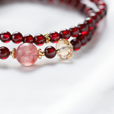 Buddha Stones 14K Gold Plated Natural Garnet Strawberry Quartz Stability Double Wrap Bracelet Bracelet BS 7