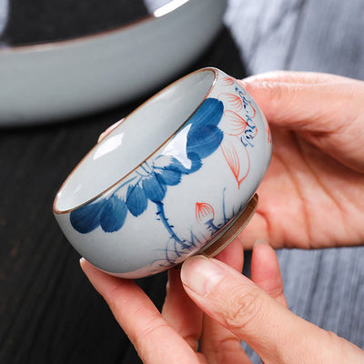 Buddha Stones Lotus Flower Leaf Bamboo Ceramic Teacup Kung Fu Tea Cups Cup BS 5