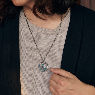 Buddha Stones 990 Sterling Silver Yin Yang Water and Fire Balance Necklace Pendant Necklaces & Pendants BS 9