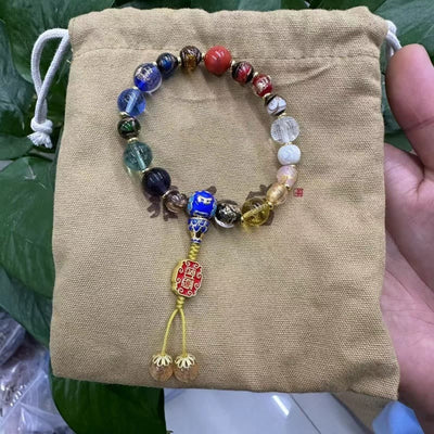 Buddha Stones Tibetan Colorful Incense Ash Liuli Glass Bead Om Mani Padme Hum Dorje Vajra 18 Beads Wrist Mala Wrist Mala BS 8