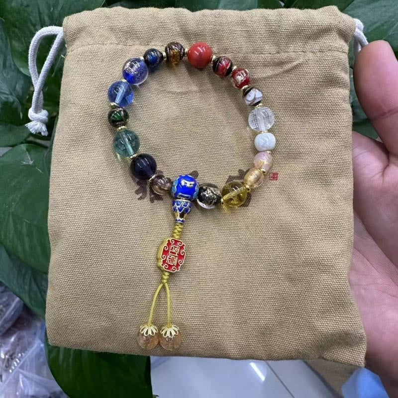 Buddha Stones Tibetan Colorful Incense Ash Liuli Glass Bead Om Mani Padme Hum Dorje Vajra 18 Beads Wrist Mala Wrist Mala BS 8