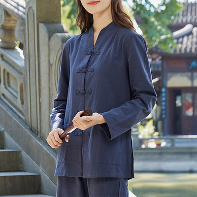 Ensemble de vêtements pour femme Foviel en coton et lin pour la pratique spirituelle, le zen, le yoga, la méditation et la prière
