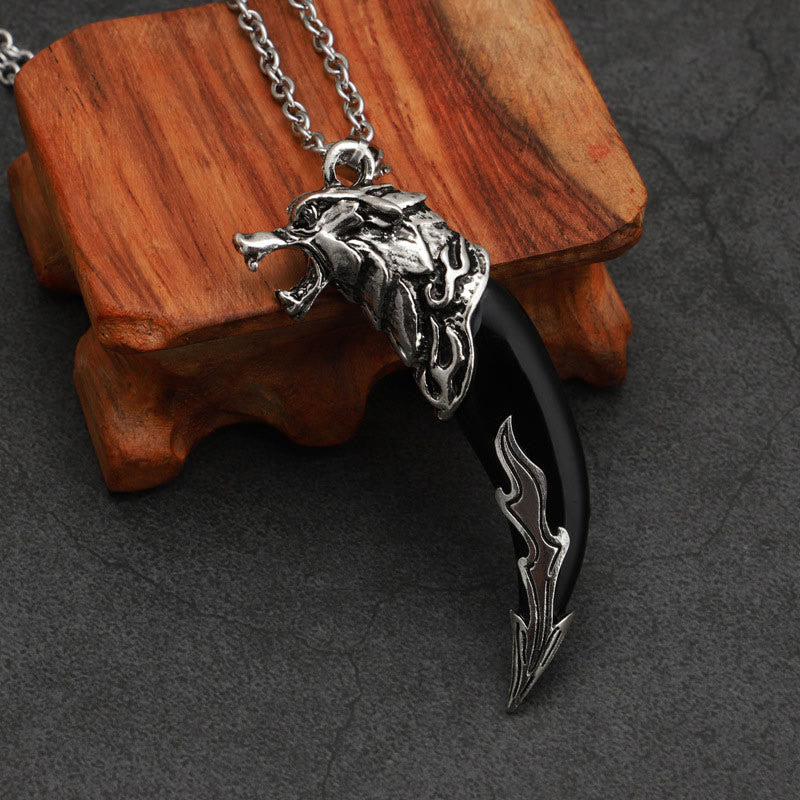 Buddha Stones Imitation Wolf Tooth Titanium Steel Balance Necklace Pendant Necklaces & Pendants BS Black Imitation Wolf Tooth Chain