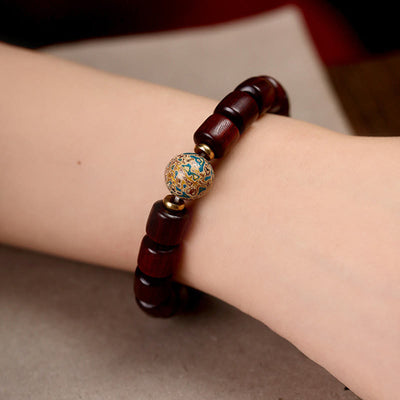 Foviel Natürliches grünes Sandelholz Kleines Blatt rotes Sandelholz Lack Perle Peace Armband