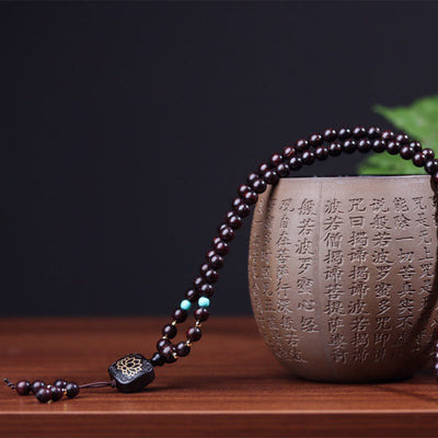 Buddha Stones 108 Mala Beads Tibetan Small Leaf Red Sandalwood Lotus Balance Bracelet Bracelet Mala BS 5