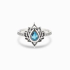 Buddhastoneshop 925 Sterling Silver Lotus Zircon Blessing Protection Ring