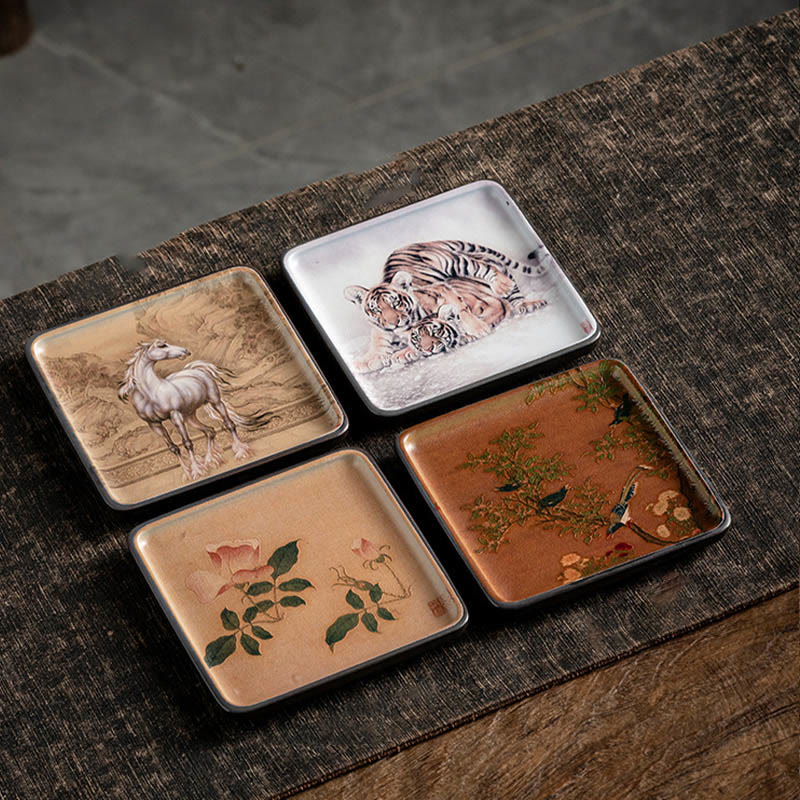 Buddha Stones Mountain Lake Flower Leaf Healing Ceramic Plate Tray Stick Incense Burner Decoration Incense Burner BS 21