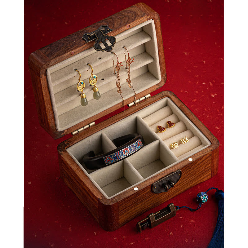 Buddha Stones Retro Handmade Floral Pattern Rosewood Jewelry Storage Box Lockable Wooden Gift Organizer Box Jewelry Storage Box BS 7