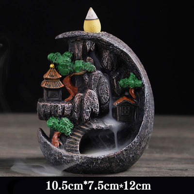 Buddha Stones Mountain Bridges Pattern Meditation Resin Backflow Incense Burner Incense Burner BS Realm of the Sky 10.5*7.5*12cm