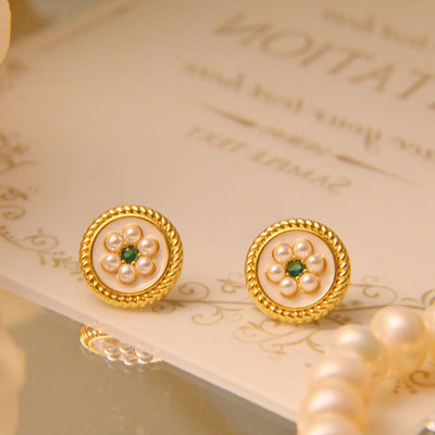 Buddha Stones Enamel Flower Luck Earrings Earrings BS White